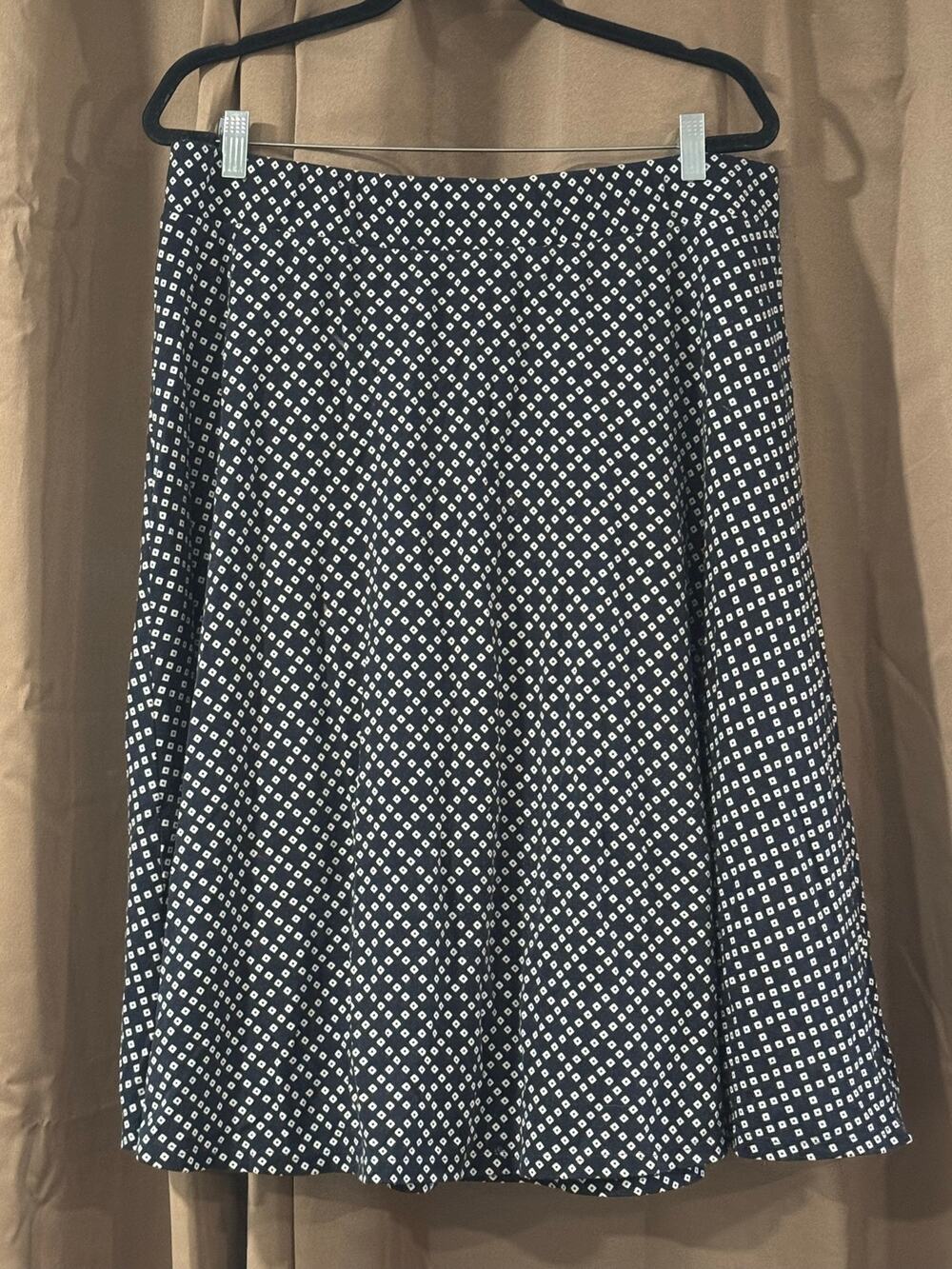 Lands' End geometric printed Cotton A-line navy blue white midi skirt Size 1X